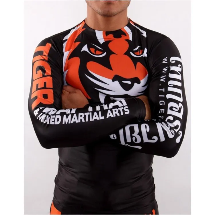 SOTF облегающая эластичная одежда для бодибилдинга Tiger Muay Thai MMA боксерская рубашка