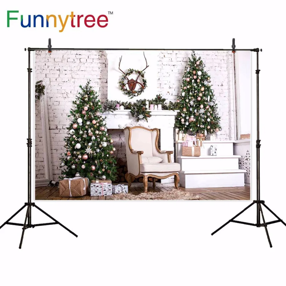 Funnytree backdrop for photo studio brick wall chair Christmas tree gift fireplace children photography background photocall | Электроника