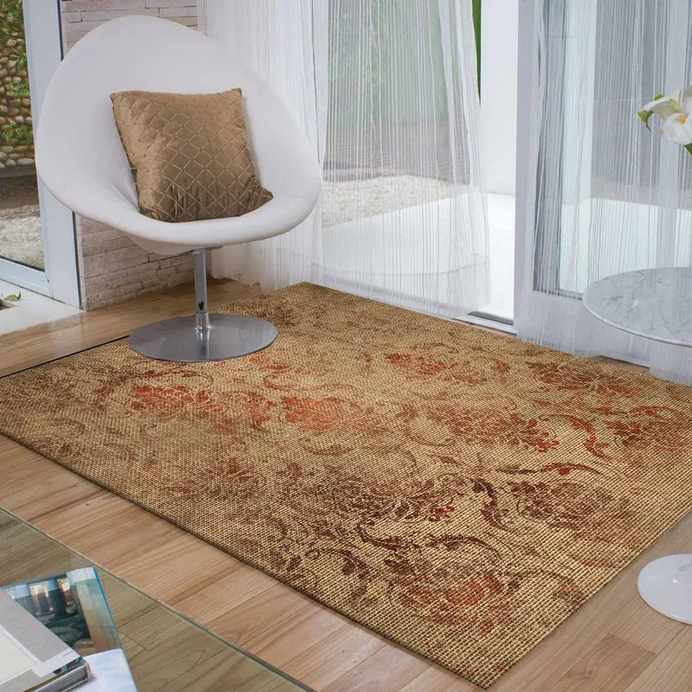 

Else Cream Brown Floral Ethnic Flowers Aging 3d Print Non Slip Microfiber Living Room Decorative Modern Washable Area Rug Mat