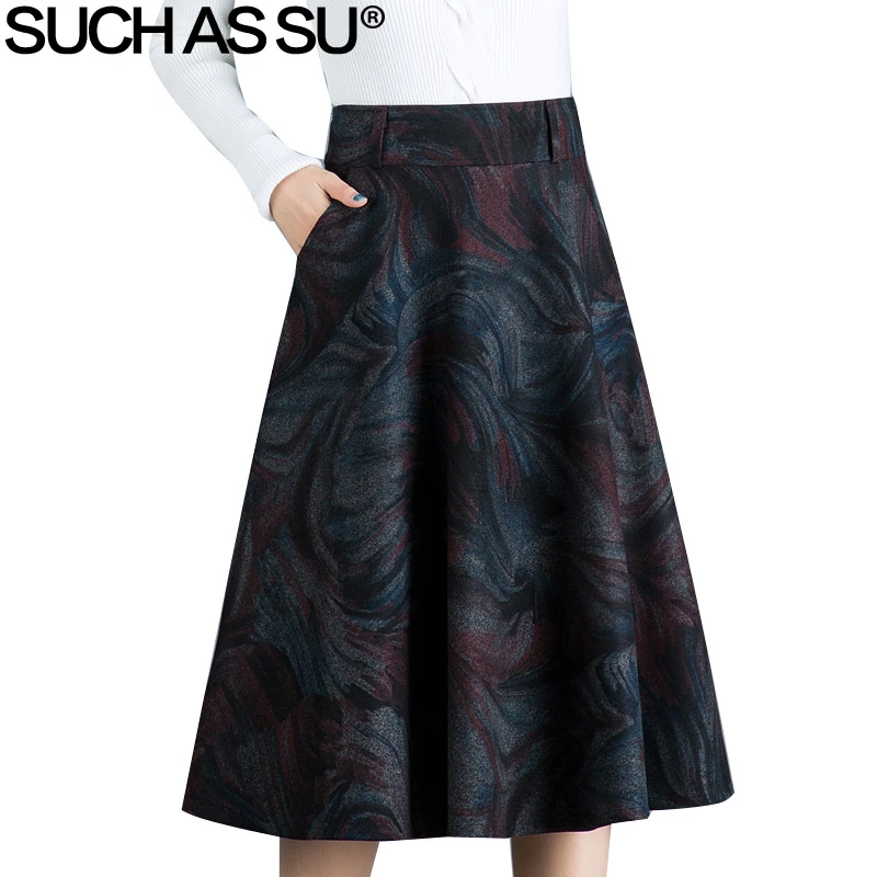 Новинка 2018 осенне-зимние винтажные вязаные шерстяные трапециевидные юбки