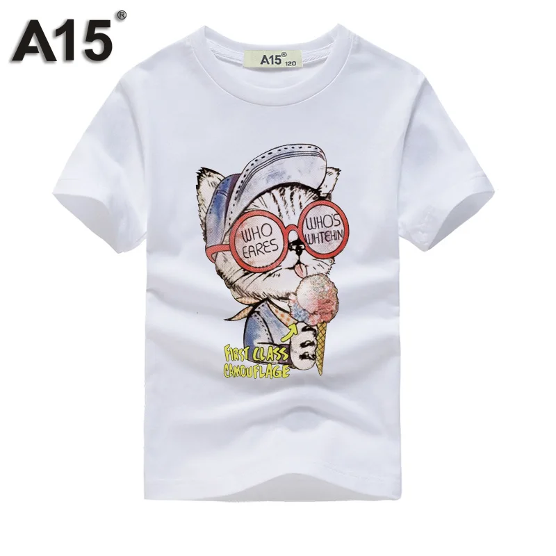 T0113White Лидер продаж, новая брендовая модная летняя футболка, повседневные футболки с 3d принтом тигра, хлопковая детская одежда для мальчиков и девочек, размер 8, 10, 12, 14 лет, A15 - Цвет: T0113White