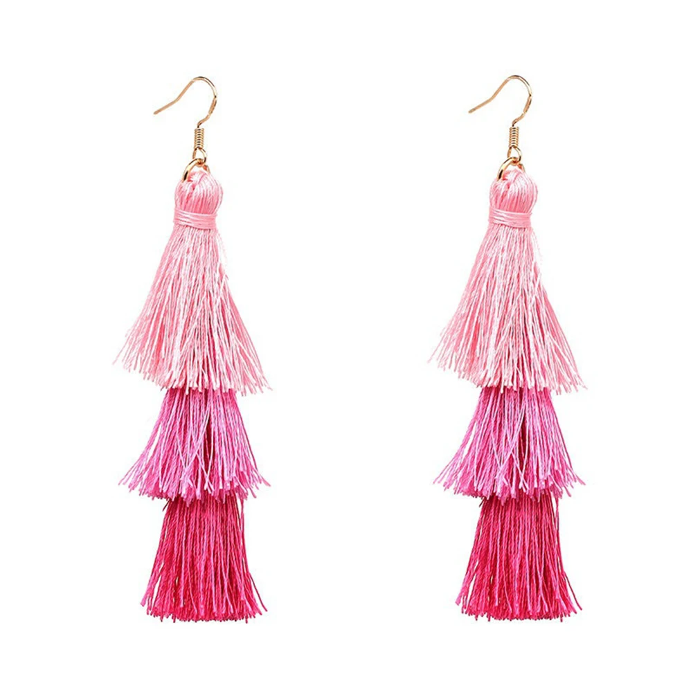Дамы Boho слоистые ombre Ленточки бахрома мотаться Hook Серьги партия подарок