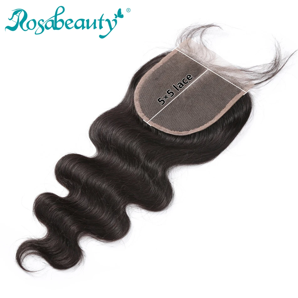 Rosabeauty перуанские Виргинские волнистые кружевные закрытые 5X5 человеческие волосы, закрытые отбеленные узлы, средняя/свободная часть, верхнее закрытие