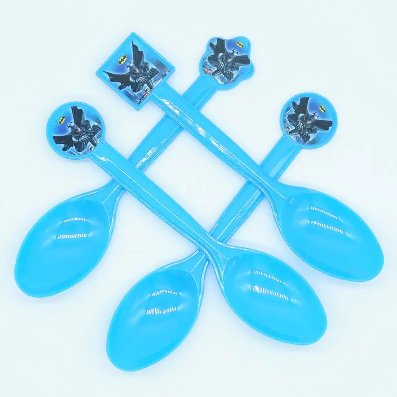 Spoon 10pcs Бэтмен тематическая вечеринка на день рождения Декор бумажная салфетка под тарелку кружку соломенный баннер/Флаг коробка для конфет посуда набор детский душ вечерние принадлежности - Цвет: Spoon 10pcs