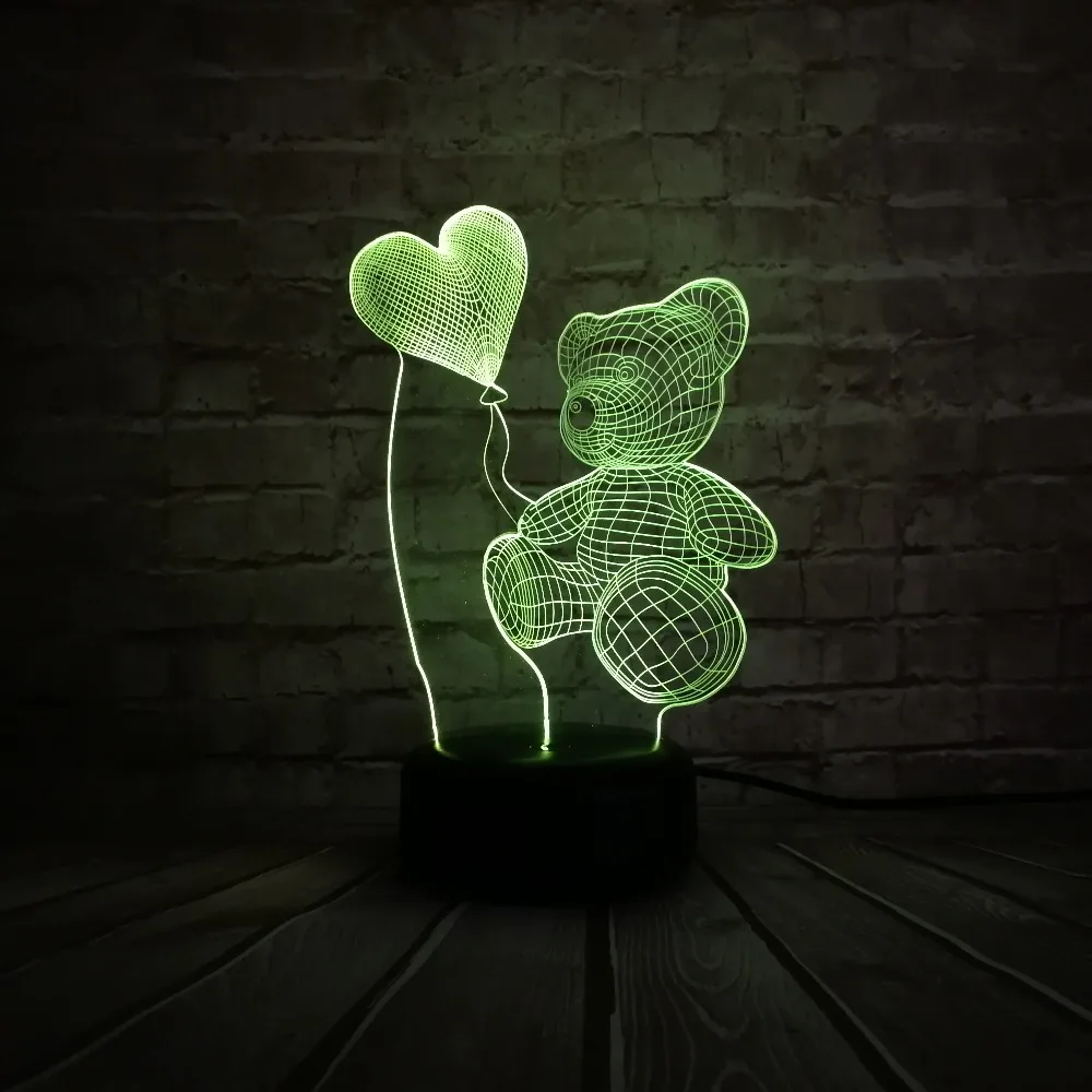 Детская Ночная 3D лампа светодиодное освещение Датчик изменения цвета LED Мишка