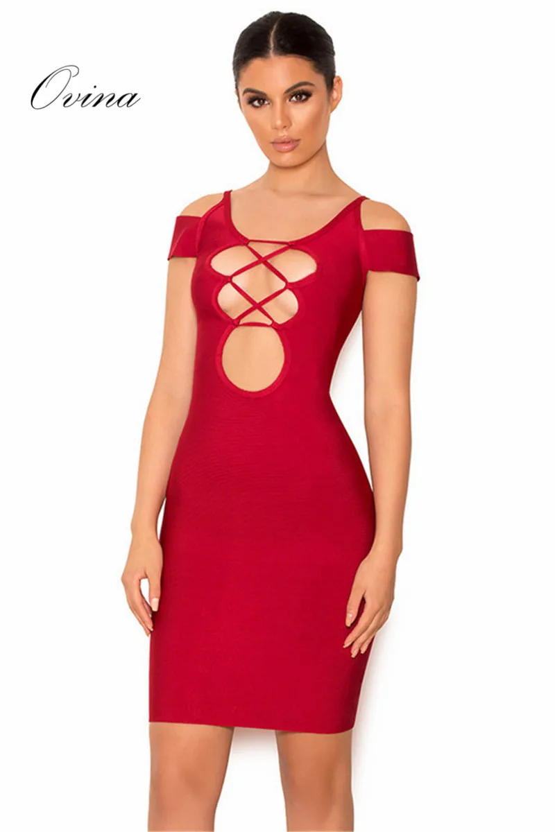 

Sexy Strapy Round Neck Cap Sleeve Mini Bandage Women Dress