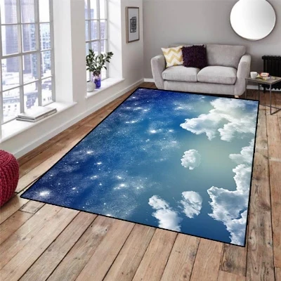 

Else Blue Sky White Clouds Nature Night Stars 3d Print Non Slip Microfiber Living Room Decorative Modern Washable Area Rug Mat