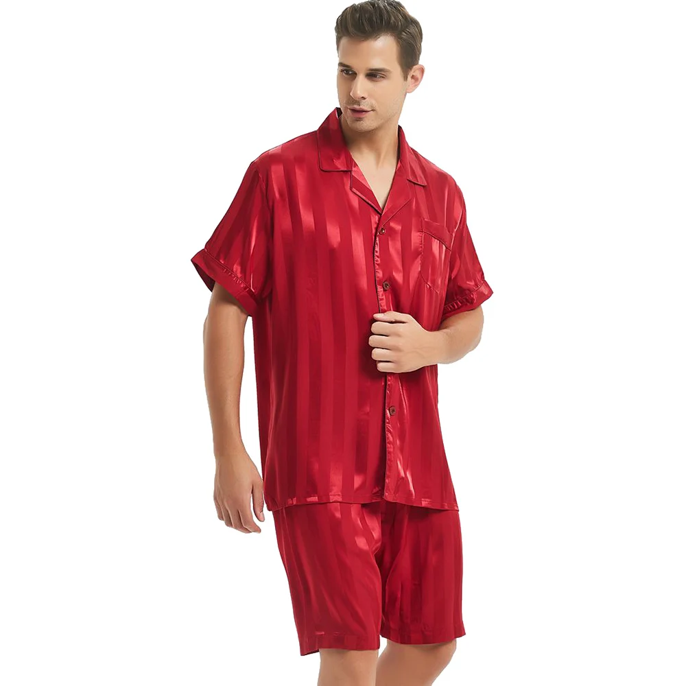 Мужской Шелковый атласный короткий пижамный комплект одежда для сна S M L XL 2XL 3XL 4XL |