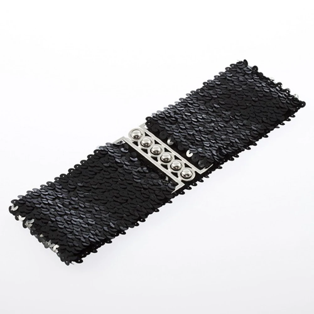 Горячая Распродажа! Черный Тонкий Модный Эластичный Блестящий Пояс с блестками