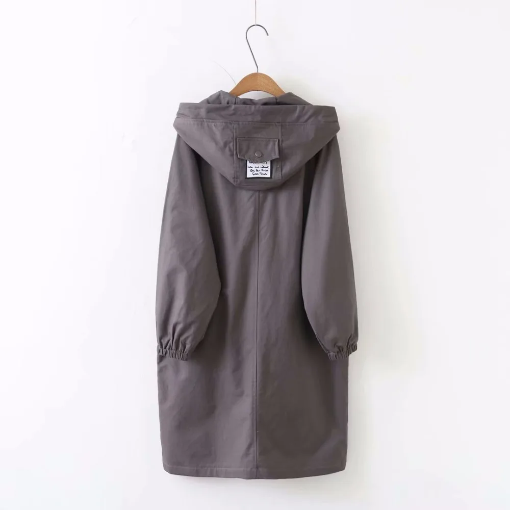 Женский Хлопковый тренч длинный Повседневный Тренч с капюшоном черного серого