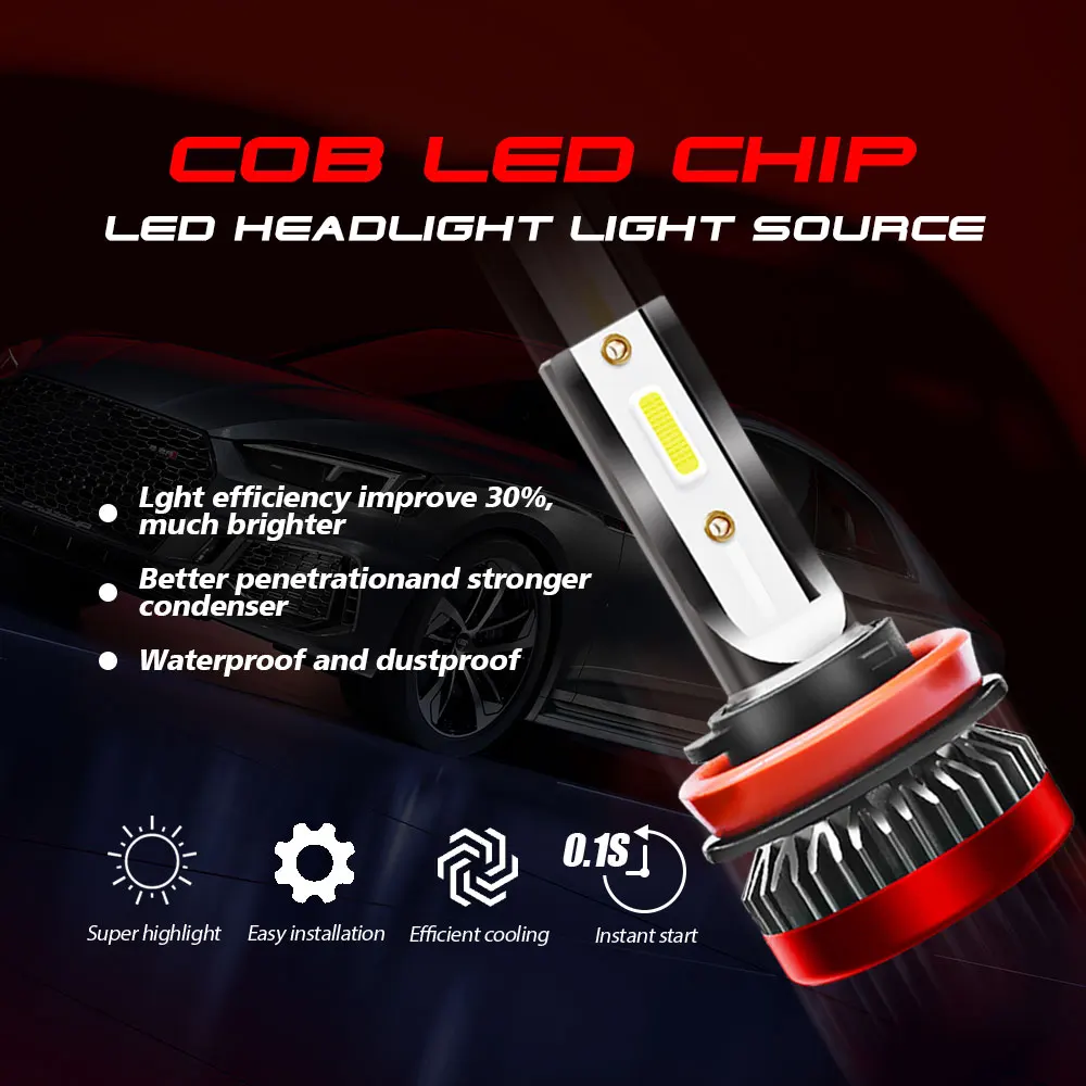 Автомобильная фара JOGMACHINE 2 шт. светодиодная H1 H7 H4 H L H8 H9 H11 9012 9005HB3 9006HB4 COB