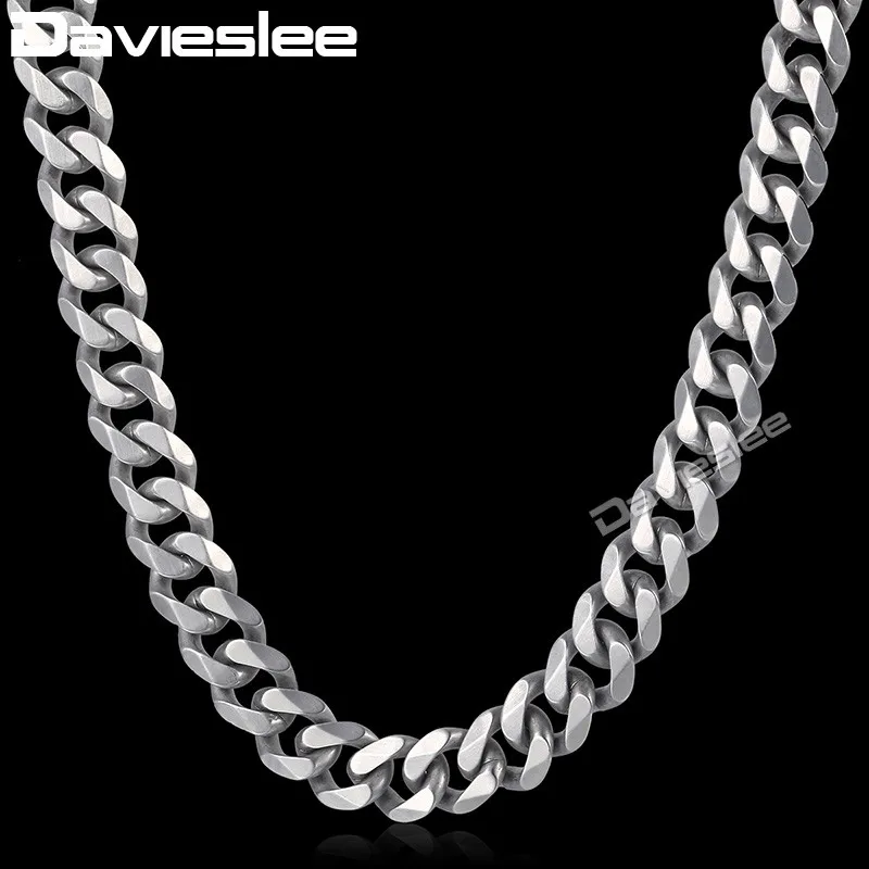 Davieslee матовое полированное ожерелье Мужская цепь огранка Снаряженная кубинская звено 316L Нержавеющая Сталь Серебряный тон 15 мм DHNM18
