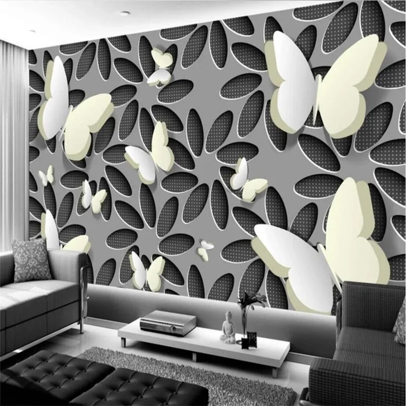 

3D Butterfly Three-dimensional Flower Fashion Wall Specializing in the production of wallpaper Mural Wall Customized personalize