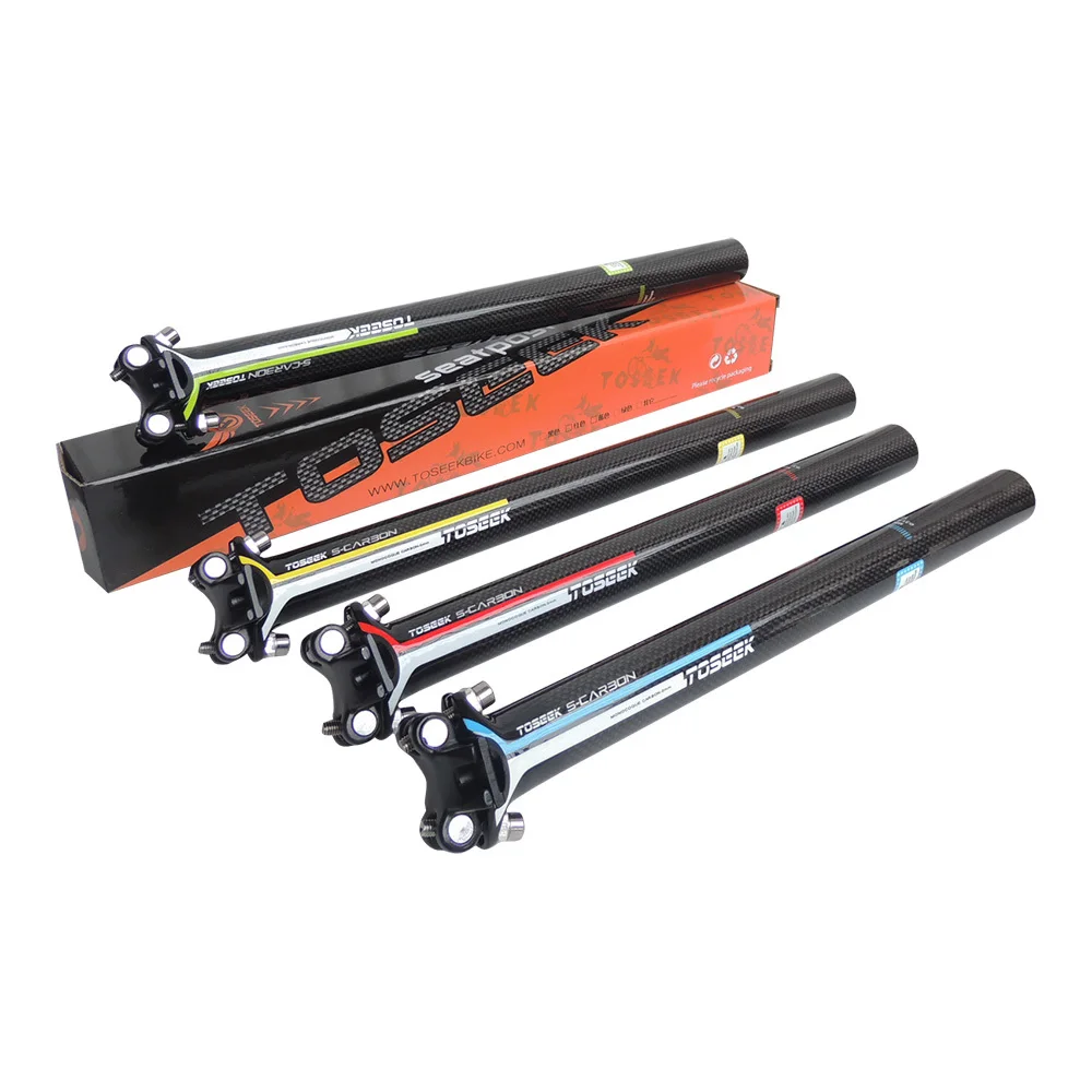 Toseek Carbon Bike Seatpost For MTB/Road Bicycle Parts 27.2 30.8 31.6mm*350/400mm Aluminum Head Red Blue Green Yellow Gloss | Спорт и
