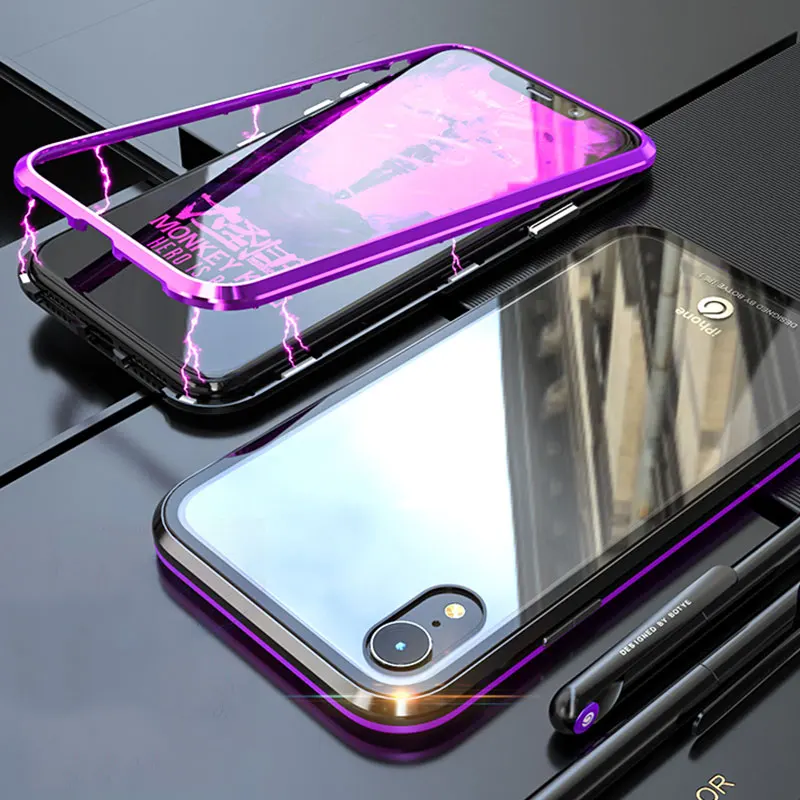 Магнитный металлический адсорбционный чехол для iPhone11pro max XR, роскошный Ультратонкий чехол из закаленного стекла для iPhone XS max, противоударный