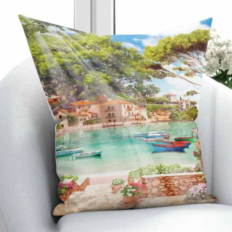

Else Sun Shine Green Trees Beach Sea Side Ship Nature 3D Print Throw Pillow Case Cushion Cover Square Hidden Zipper 45x45cm