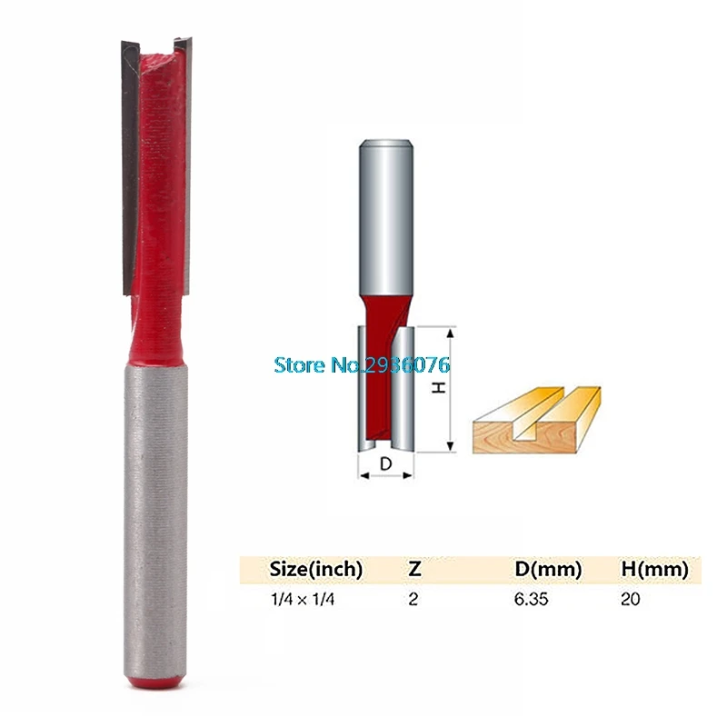 

OOTDTY 1/4" Shank 1/4" Blade Woodworking Double Flutes Straight Router Bit Cutter APR5_30