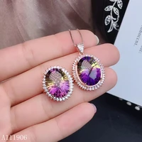 kjjeaxcmy boutique jewelry 925 sterling silver inlaid amethyst gemstone female ring necklace pendant new big face