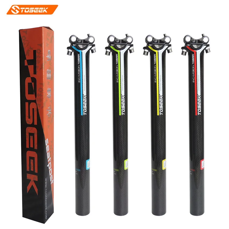Toseek Carbon Bike Seatpost For MTB/Road Bicycle Parts 27.2 30.8 31.6mm*350/400mm Aluminum Head Red Blue Green Yellow Gloss | Спорт и