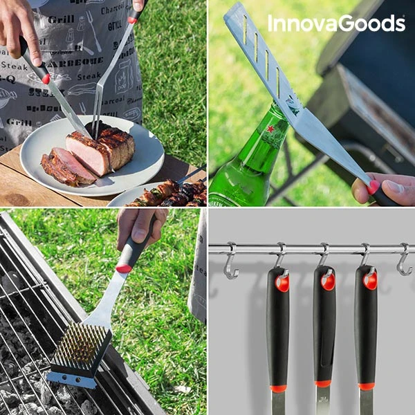 Innovagoods Maletin Aluminio de utensilios para barbacoas profesial 11 пьезas acero inoxidable| |