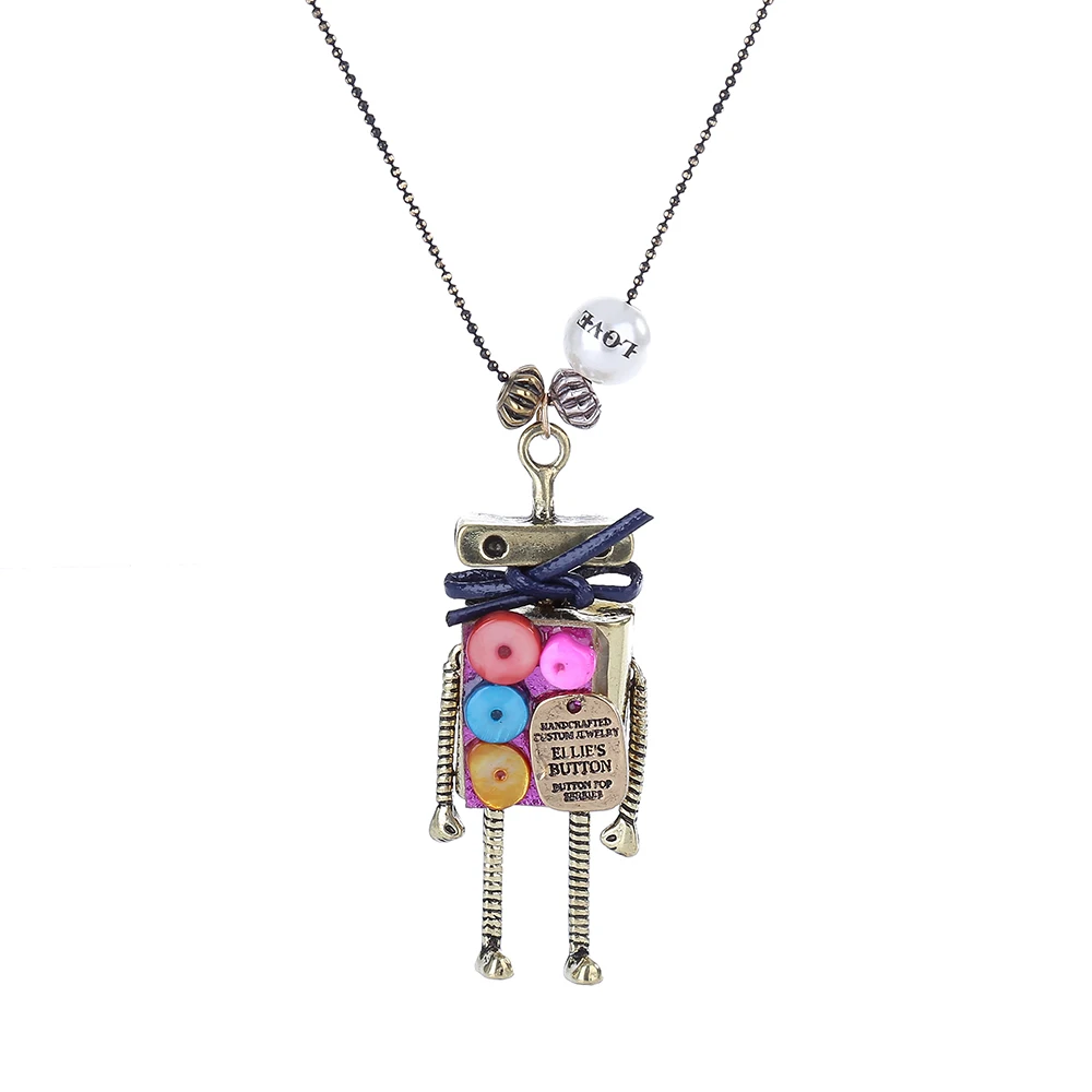 Lureme Vintage Robot Длинное колье с подвеской милым красочным корпусом пуговицы для