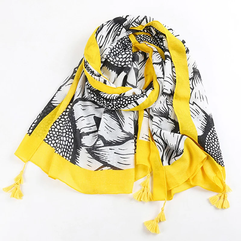 Шарф из хлопка и льна FS шали с кисточками в виде подсолнечника Пашмина женские