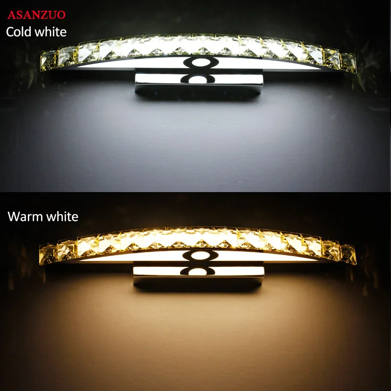 

110V220V Bathroom Mirror Front Light LED Stainless Steel Crystal Wall Make-up lamps Bathroom Lights 44cm or 54cm Long