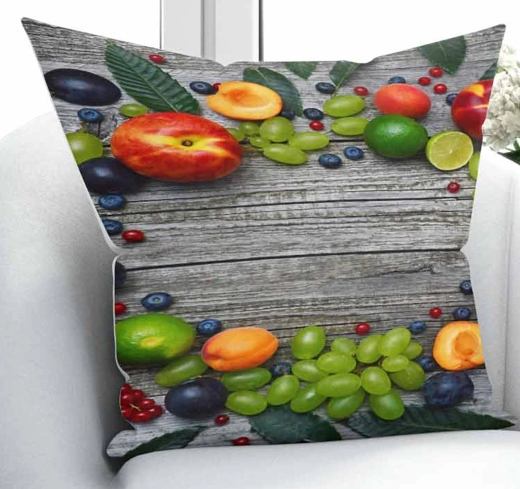 Чехол для подушки с принтом в виде серых деревьев овощей персика винограда кухни