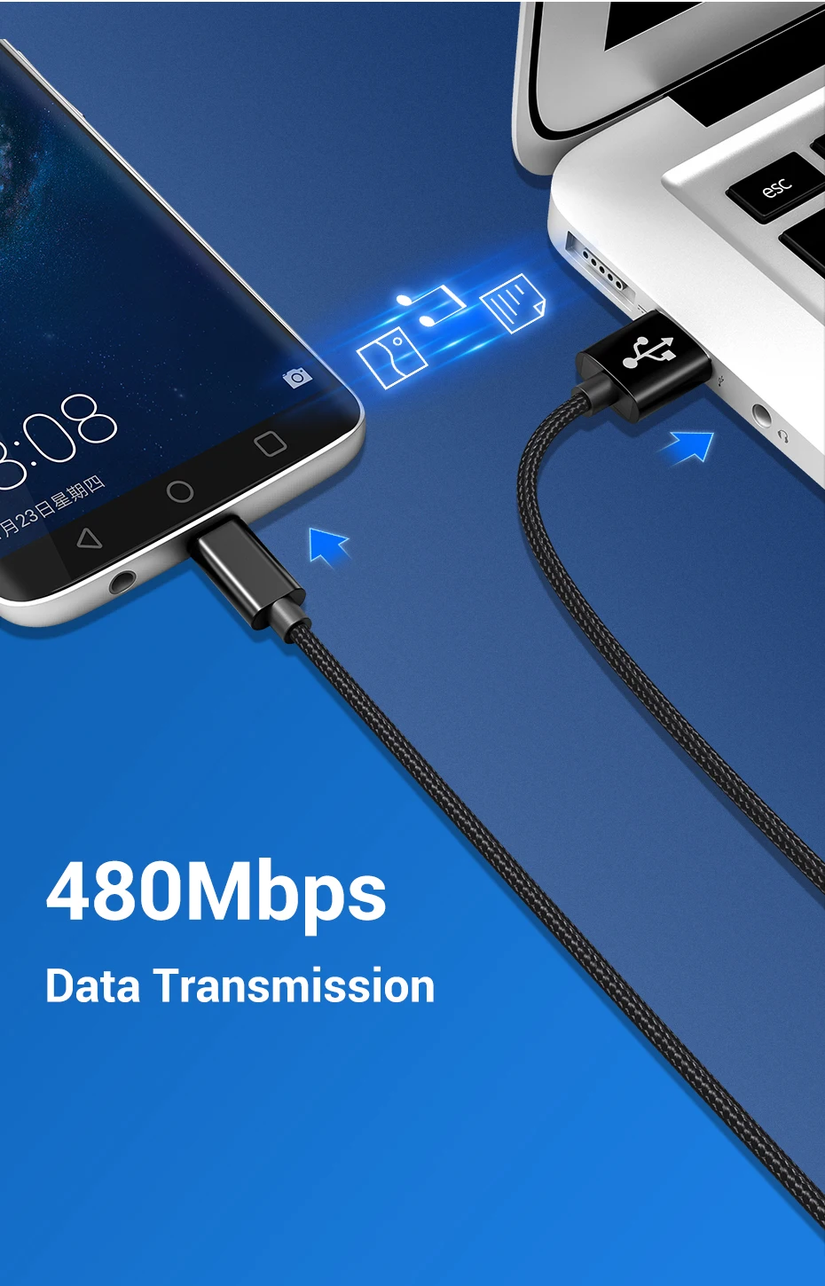 TOPK Micro USB кабель 2.4A нейлон Быстрая зарядка USB зарядка кабель для передачи данных для Android samsung Xiaomi Microusb зарядное устройство Шнур для телефона