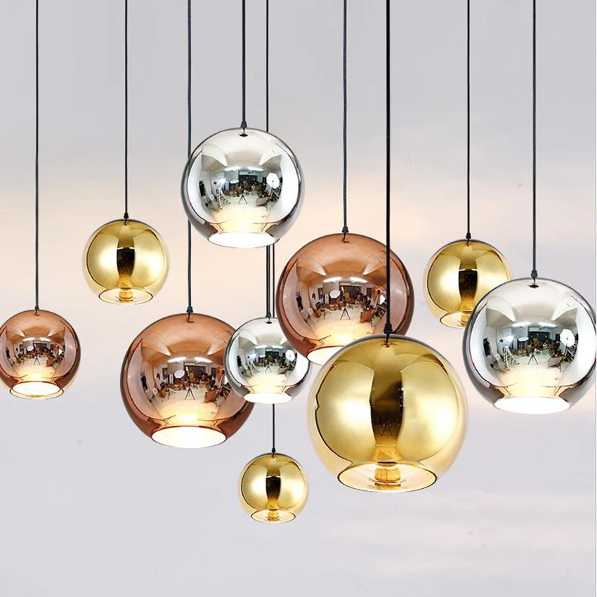 Медно серебристый зеркальный светодиодный светильник E27 с лампочками стеклянный