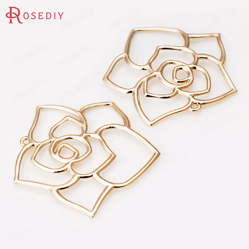 6 шт. латунные подвески в виде Розы 35 х35 мм 24 К цвета шампанского|charm pendant|rose charmcharm