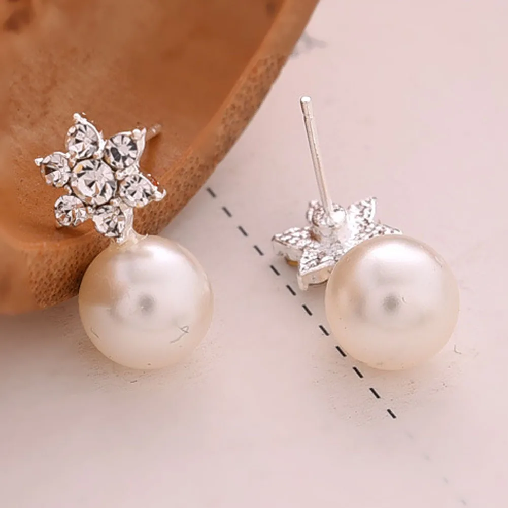 2016 New Pearl Crystal Rhinstone Snow Flower Stud Earrings for women Brincos Earring Lovely Jewelry | Украшения и аксессуары
