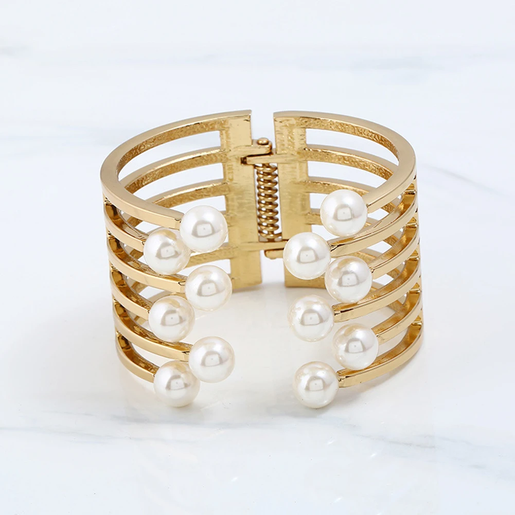 Fashion Elegant Alloy Faux Pearl Open Bangle Women Lady Jewelry Gift | Украшения и аксессуары