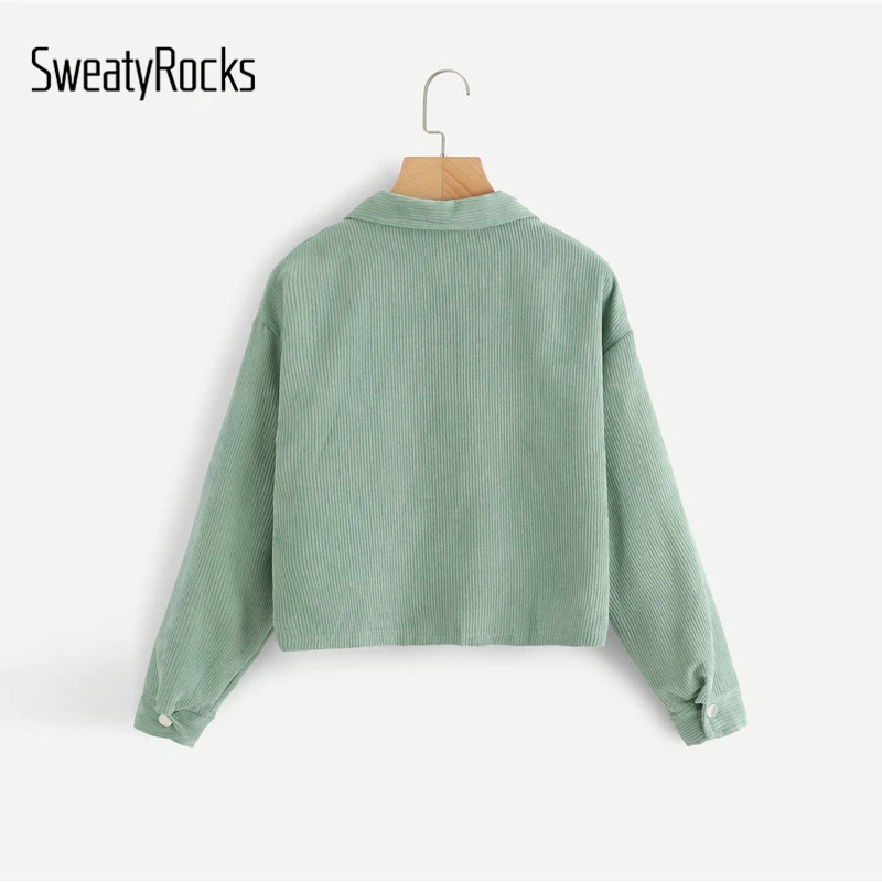 SweatyRocks солидные повседневные вельветовые пальто с двумя карманами однобортная верхняя одежда с отложным воротником Осенняя Женская куртка и топы