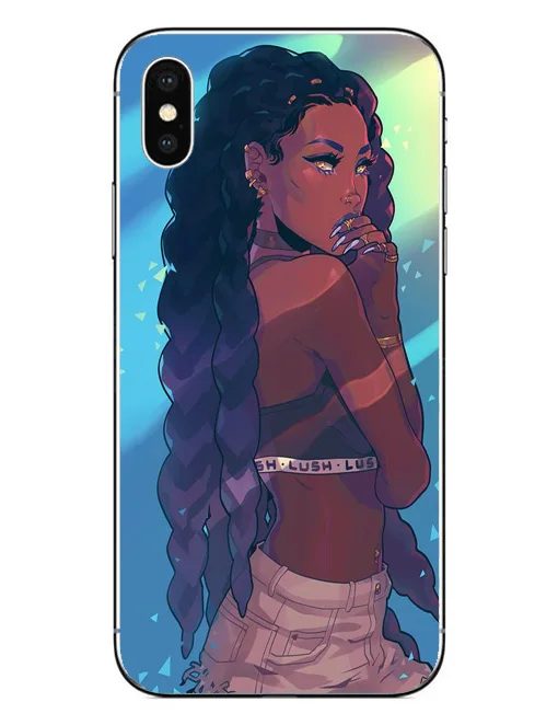 Afro Girls Soft Silicone Phone Cover Fashion girl Case For iPhone 7 5S SE6S 6SPlus 7Plus X 8 8Plus Black Women art Cases | Мобильные