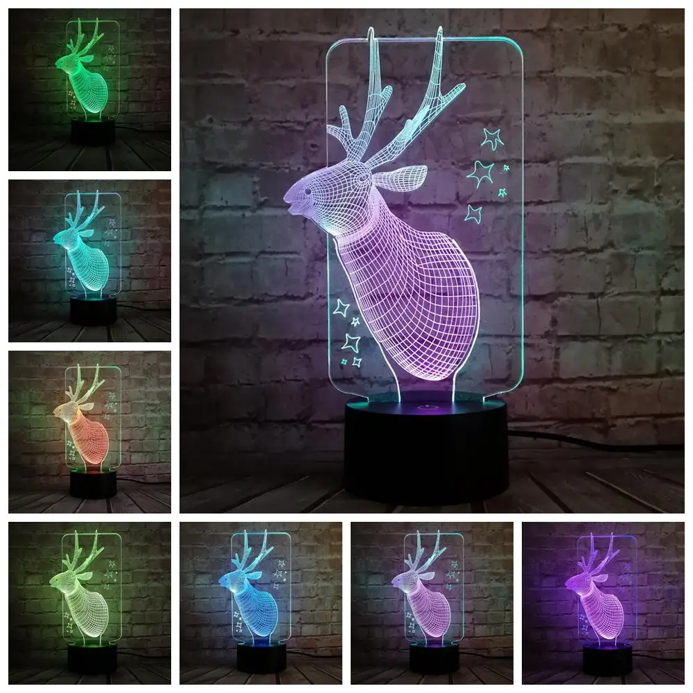 7 color change Прекрасная фея 3D Рождественский олень Иллюзия спальня офис домашний стол настольная лампа Декор Детские ночные светильники праздничные подарки - Испускаемый цвет: 7 color change