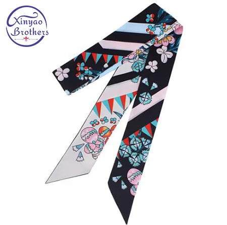 

Long Length Small Flowers Print Silk Scarf Women Luxury Brand Scarf Bag Ribbons Fashion Head Scarf Small Long Scarves Wholesale