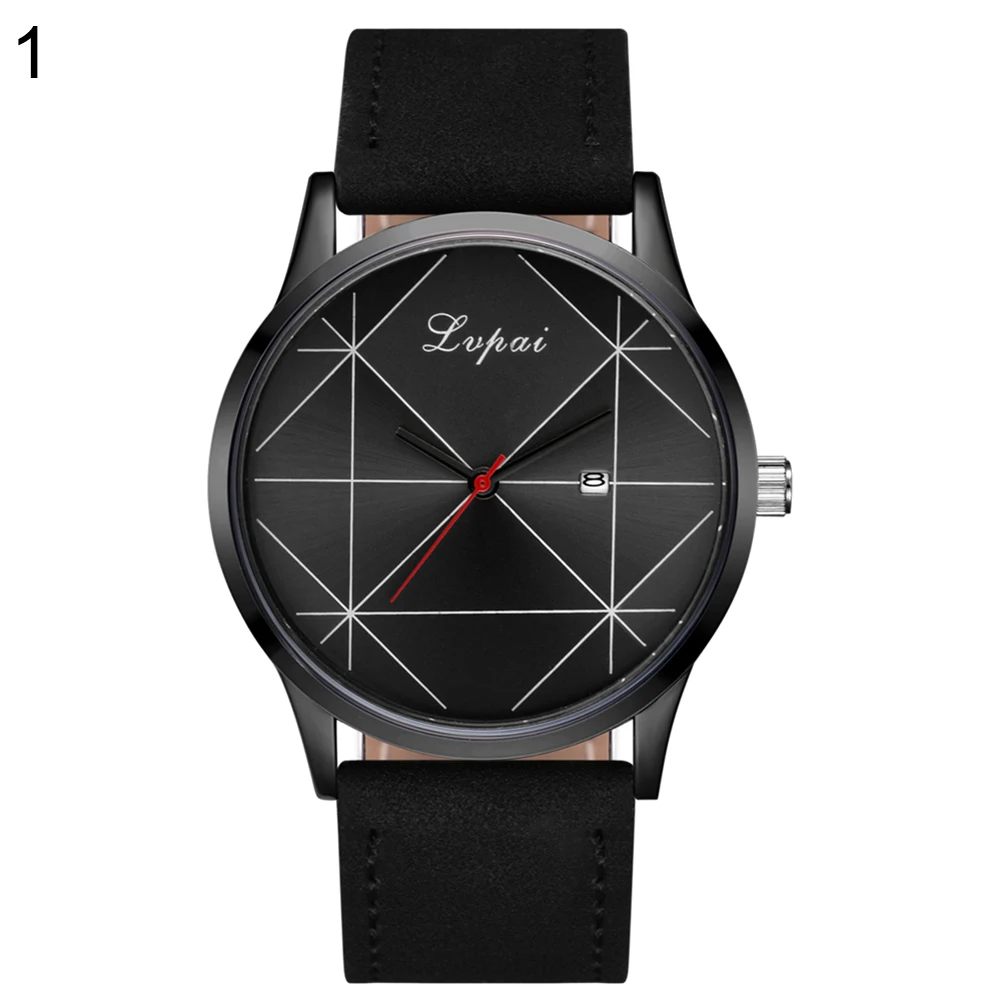 Простая геометрия узор Искусственная Кожа Дата Дисплей Для Мужчин Кварцевые