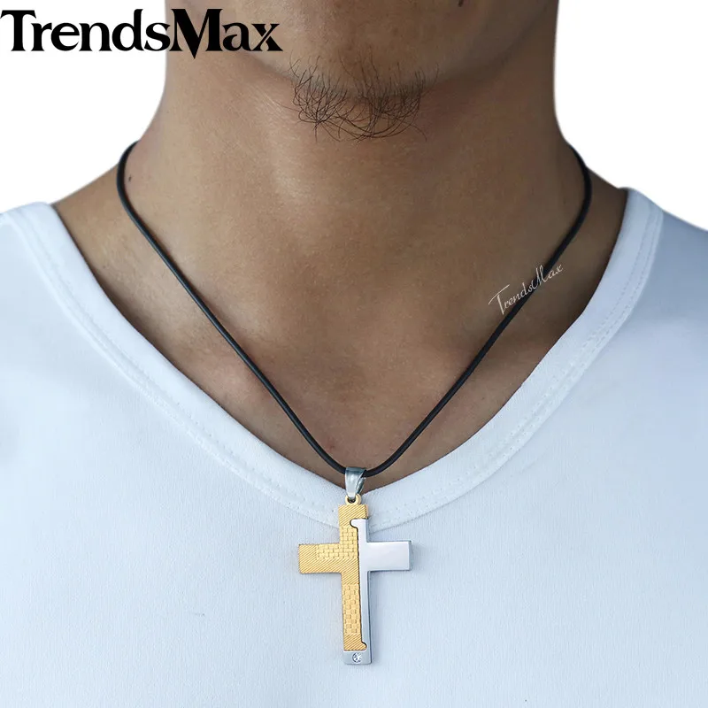 Trendsmax крест кулон ожерелье Мужская цепь из нержавеющей стали Резные сетки полосы