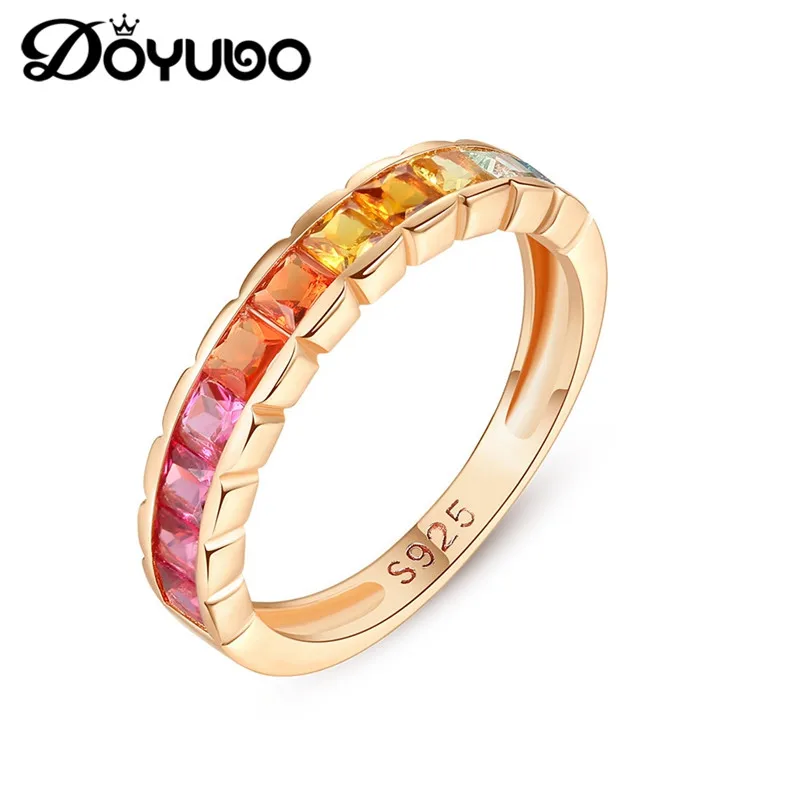 

DOYUBO Classical Lady Colorful Square CZ Silver Ring Gold Color Women's Cubic Zirconia Rings Fine Jewelry Fashion Rings VB340