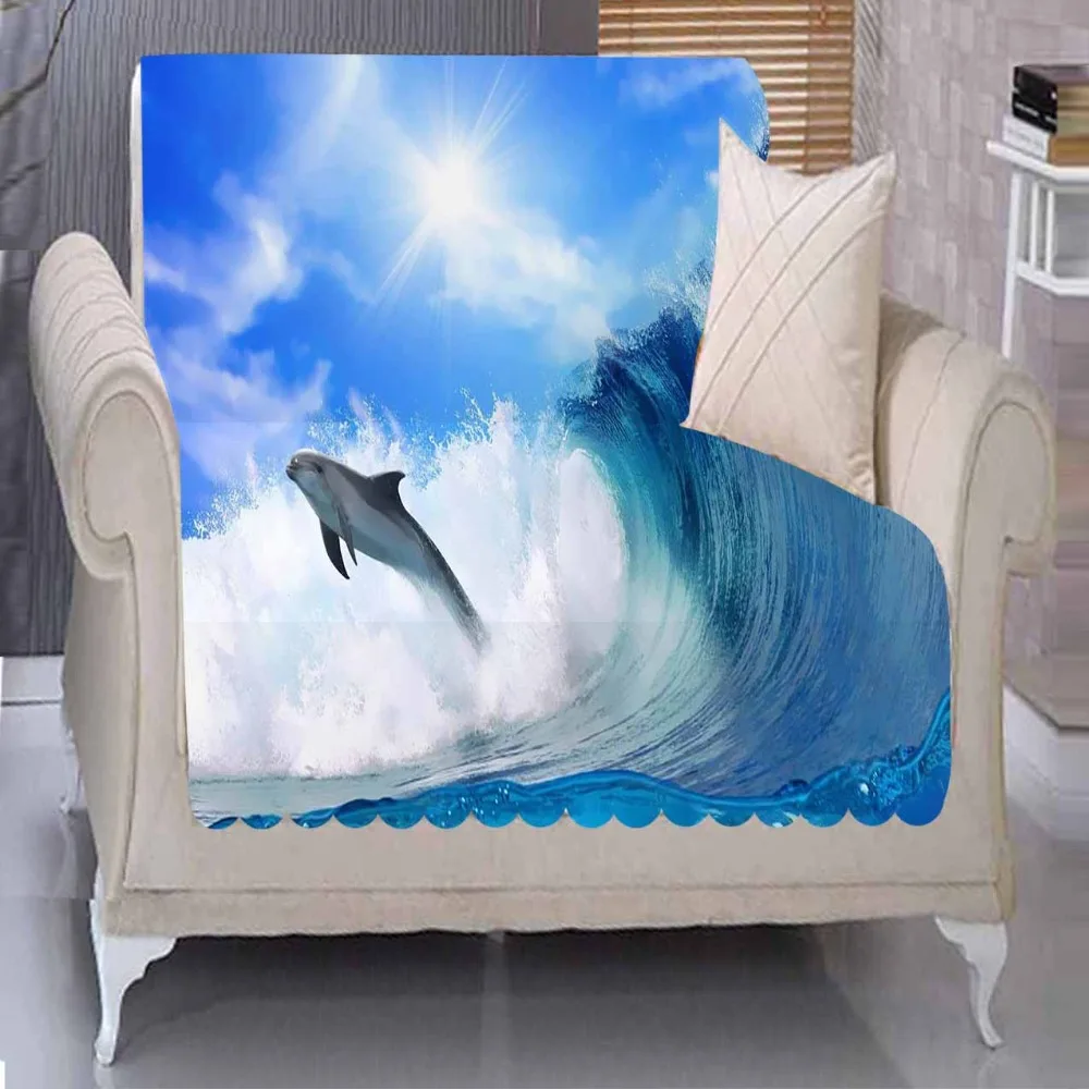 Еще Blue Sea Waves для дельфинов Животные 3D принт Гостиная устойчивый к пятнам печатных