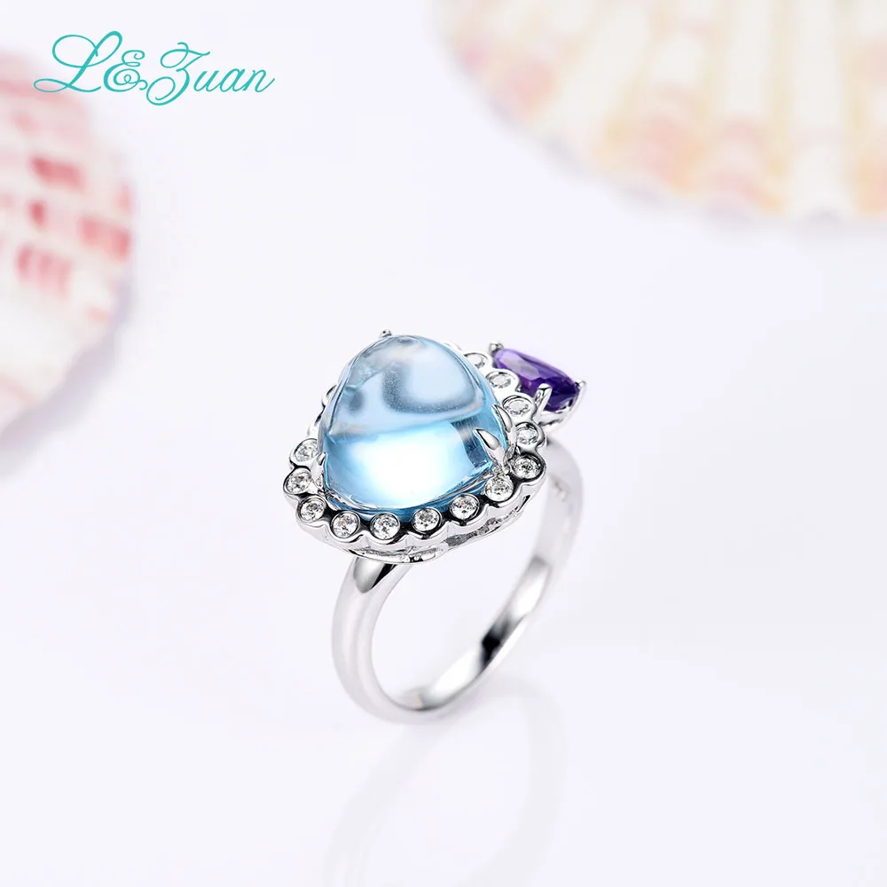l&ampzuan noble Natural 7.24ct Topaz Blue Stone Prong Setting 925 sterling Ring Jewelry silver jewelry rings for women | Украшения и