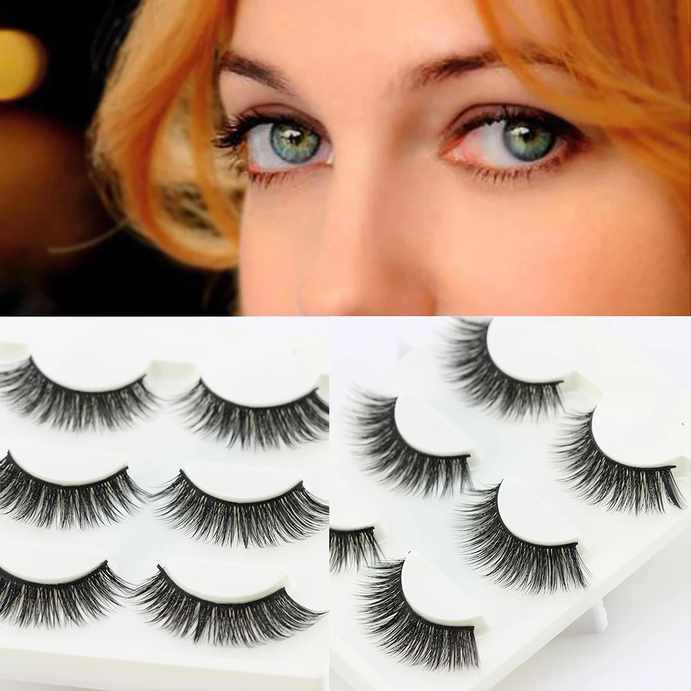 3 Pairs Makeup 3D Natural Soft Handmade Thick Long Cross False Fake Eyelashes | Красота и здоровье