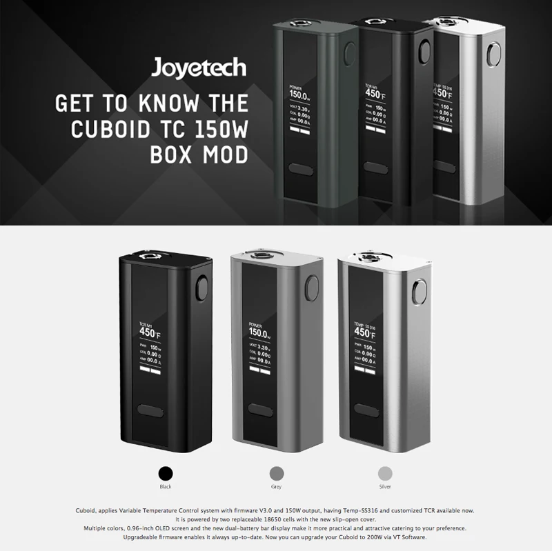 Joyetech Cuboid 0 96 &quotOLED дисплей 150 Вт стартер с двойной батареей TCR Версия 3 Box Mod