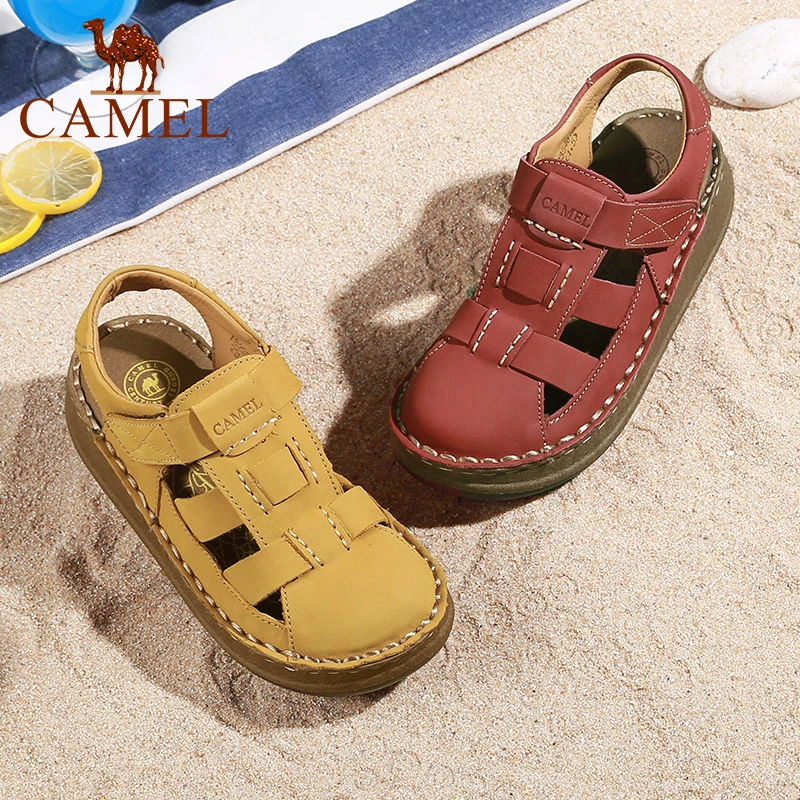 CAMEL New Leather Sandals Women Wedges Loop Shoes Casual Thick Heel Woman 2018 Summer Beach | Обувь