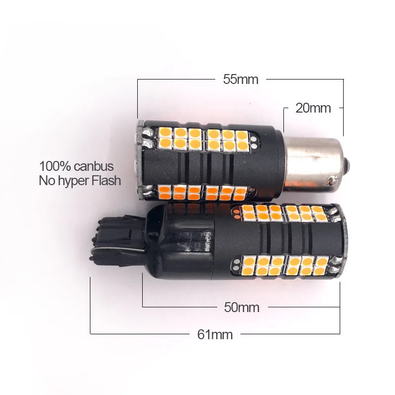 2 шт. Car 7440 светодио дный без Hyper флэш Желтый янтарь 60 SMD 3030 T20 W21W 1156 7507 BAU15S лампы для