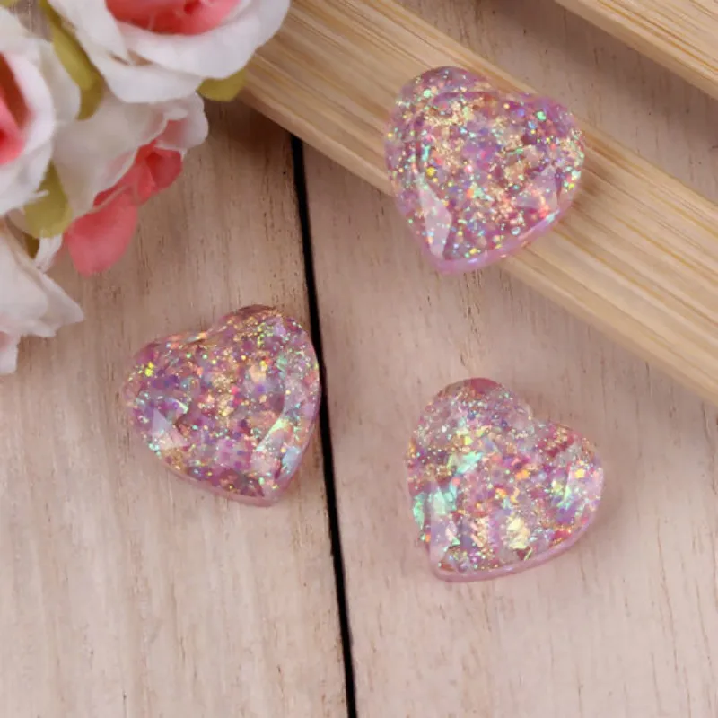 Doreen Box Resin Aurora Borealis фотоэлемент кабошон в форме сердца прозрачные блестки с