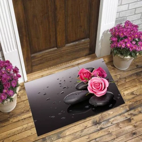 

Else Black Floor on Pink Roses Flowers Spa Stones 3d Pattern Print Anti Slip Decorative Floor Door Mat Home Entryway Livingroom