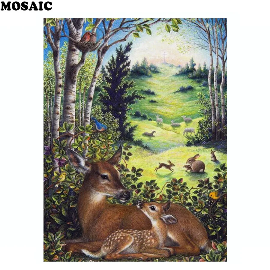 

Алмазная живопись "сделай сам" 5d, вышивка крестиком, животное, пейзаж с оленем, Алмазная мозаика для украшения подарки