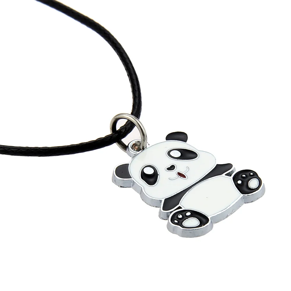 Lureme Lovely колье с изображением панды черным шнуром для женщин и девушек Panda Baby
